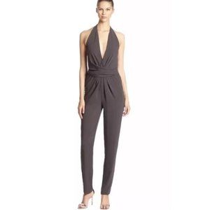 Halston Heritage Sleeveless Jumpsuit Gray Crepe XS